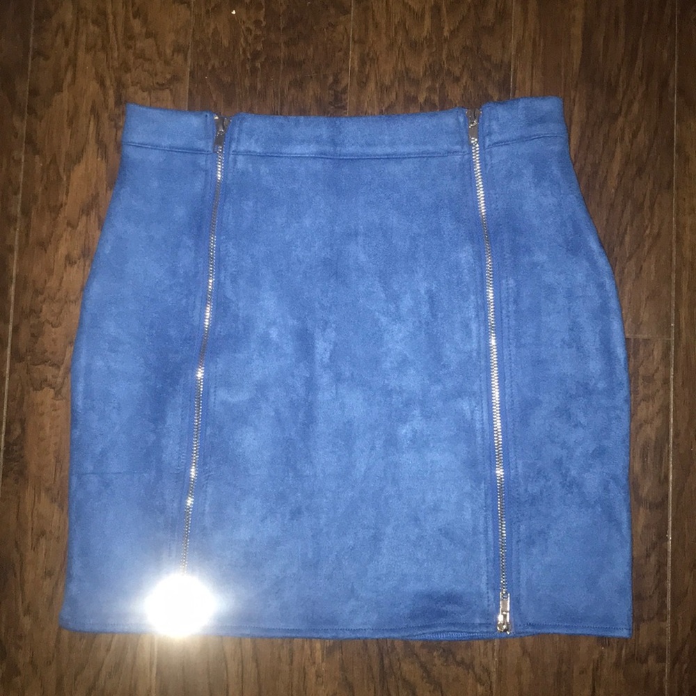Misguided Blue Suede Double Zipper Skirt
